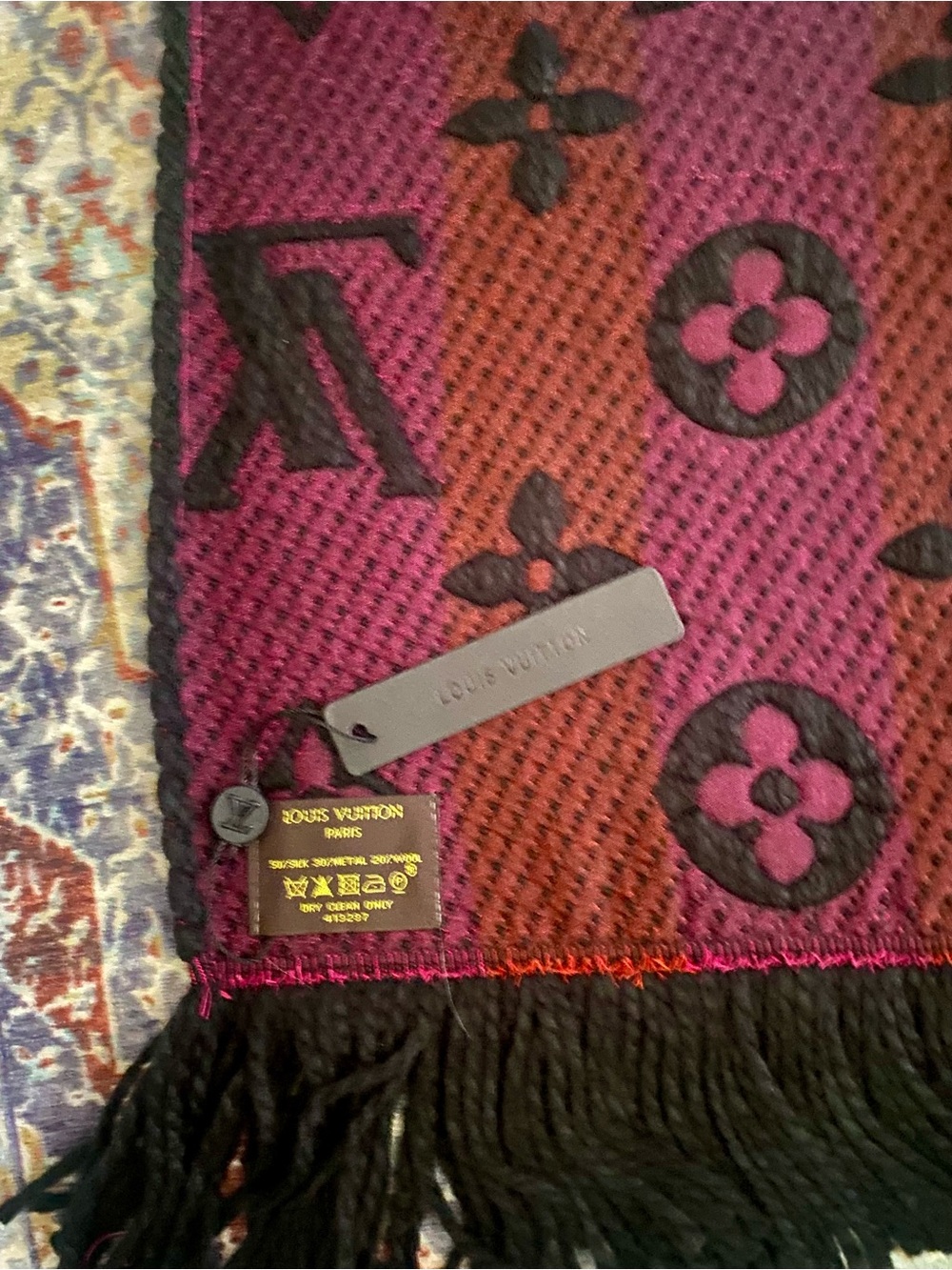 New Monogram Gradient Scarf in Black and Burgundy - Picture 3 of 6